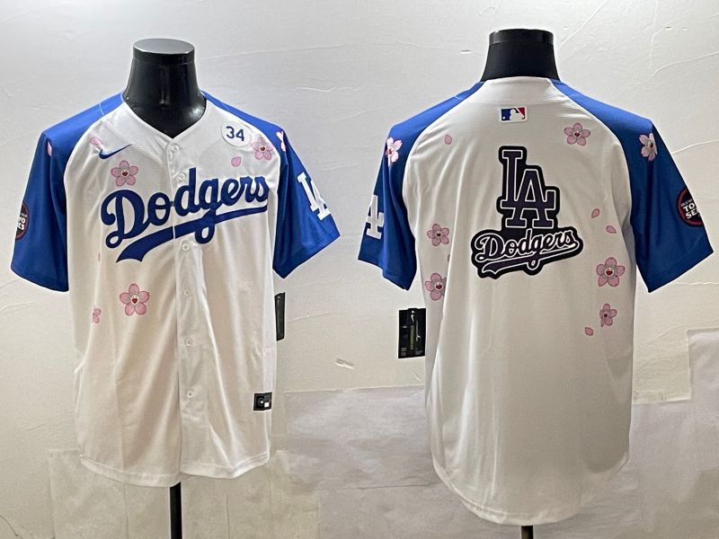 Men Los Angeles Dodgers Blank White Blue Sakura Edition 2025 Nike MLB Jersey style 22